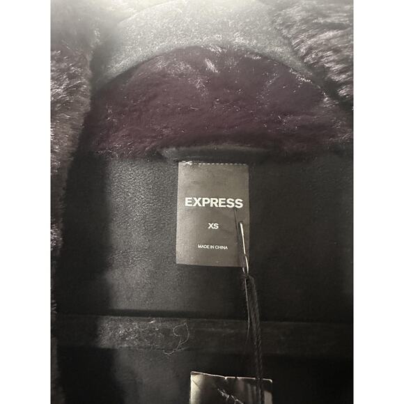 Express Faux Fur Coat Womens XS Black Plush Teddy Open Front Shawl Collar Winter - Picture 3 of 7